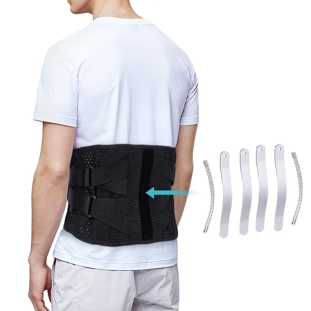 Adjustable Lumbar Belt, Waist Belt with Curved Aluminum Strips, Breathable Mesh Panels Dual Adjustable Hook and Loop Closure for Herniated Disc, Sciatica Pain Relief and Injury Prevention (Black M)