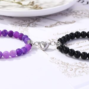 GIEIWIW Magnetic Bracelets for Couples Love Bracelets Distance Natural Beaded Bracelet Purple