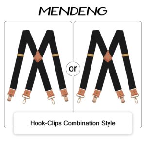 MENDENG Suspenders for Men Hook-Clips Convertible Mens Suspenders for Jeans Heavy Duty Swivel Belt Loop Braces Black