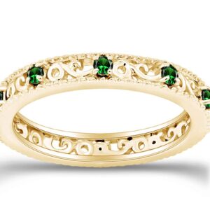 Jewel Zone US Round Cut Simulated Green Emerald Stackable Ring in 14K Yellow Gold Over Sterling Silver Ring Size-8.5