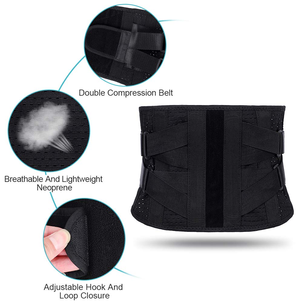 Adjustable Lumbar Belt, Waist Belt with Curved Aluminum Strips, Breathable Mesh Panels Dual Adjustable Hook and Loop Closure for Herniated Disc, Sciatica Pain Relief and Injury Prevention (Black M)