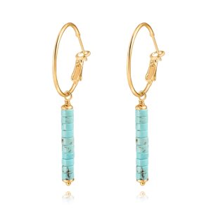 SOFYBJA Gold Huggie Hoop Drop Dangle Earrings Turquoise Beads Gemstone Earrings Boho Handmade Lightweight Jewelry for Women