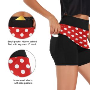 Polka Dot Red Woman Tennis Skirts with Pockets Athletic Golf Skorts Quick Dry Workout Running Hiking Skorts Skirts, X-Large Short