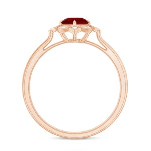 Certified Lab Grown Ruby Vintage Inspired Engagement Ring, AAAA Quality, Ruby Diamond Engagement Ring - Ready To Gift, 14K Rose Gold, Size:US 11.00