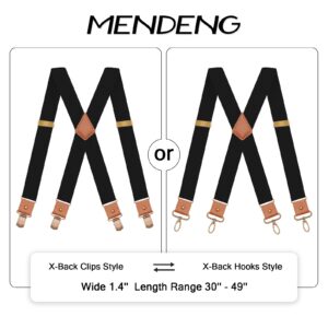 MENDENG Suspenders for Men Hook-Clips Convertible Mens Suspenders for Jeans Heavy Duty Swivel Belt Loop Braces Black