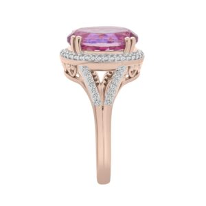 Timeless Love Pink Quartz & 1/5 CT Diamond Ring Set in Polished 14K Pink Gold over Sterling Silver, 0.83"x0.56" Ring, Statement Piece Jewelry for Women, Women’s Fashion Rings, Luxury Rings for Women