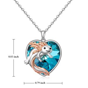 Axolotl Necklace for Women Sterling Silver Blue Heart Crystal Cute Mexican Axolotl Jewelry Charm Animal Necklace Pendant Christmas Gifts