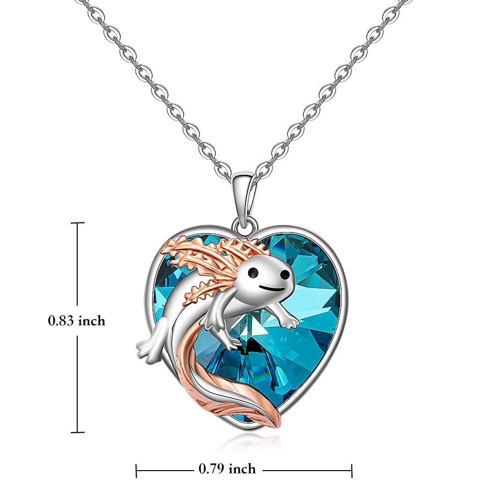 Axolotl Necklace for Women Sterling Silver Blue Heart Crystal Cute Mexican Axolotl Jewelry Charm Animal Necklace Pendant Christmas Gifts