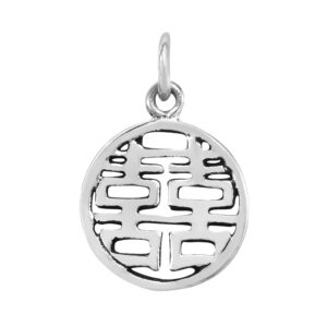 aeravida feng shui double happiness chinese round .925 sterling silver pendant charm