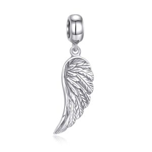 Angel Wing Charms Sterling Silver Feather Pendant fit Pandora Bracelet Necklaces Jewelry for Women Men