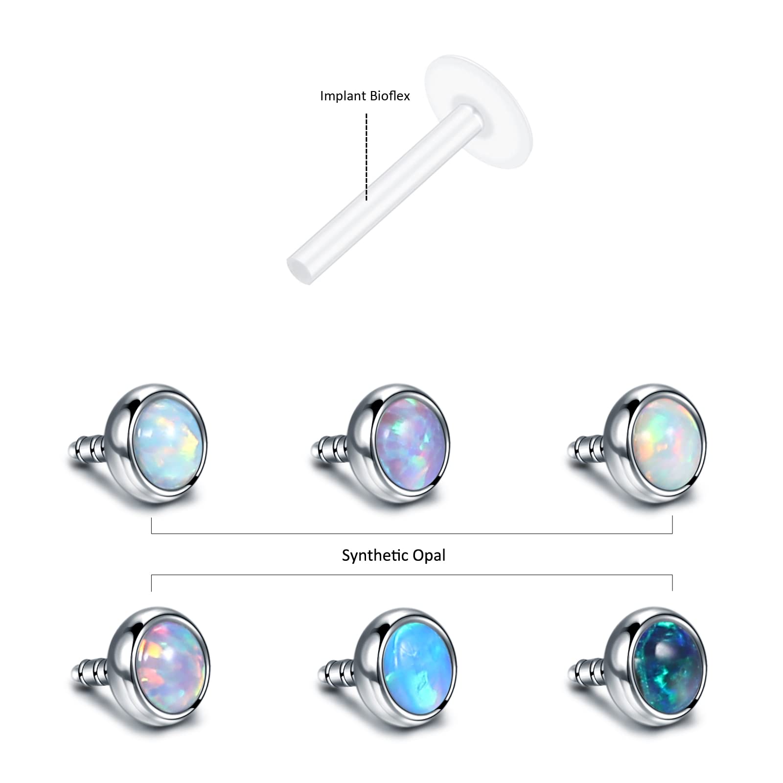 Aumeo 16G Clear Lip Labret Piercing Retainers Flexible Bioflex Acrylic Opal Labret Monroe Lip Ring Studs Ear Tragus Helix Cartilage Conch Piercing 6mm 8mm 10mm 12mm