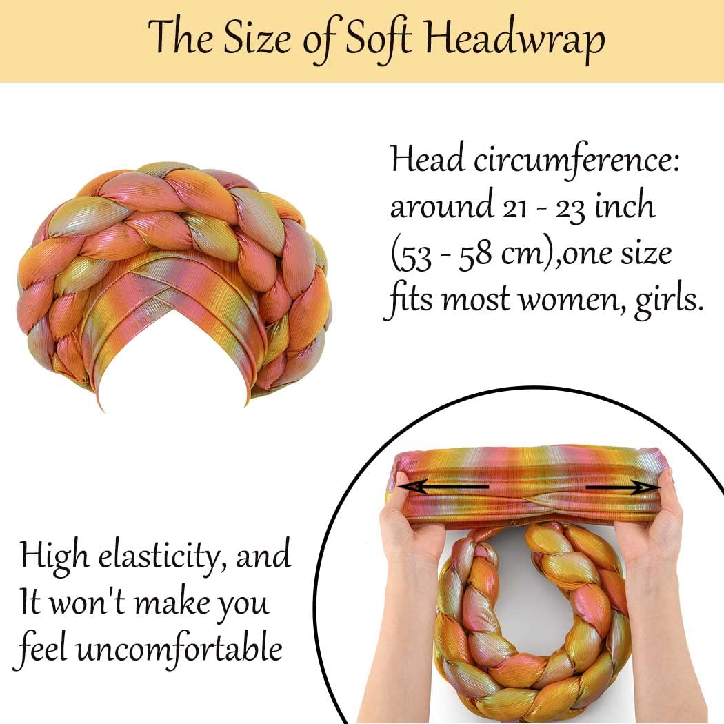 Woeoe Beanie Cap Head Wrap Double Braid Pre-Tied Head Scarf Twisted Stretchy African Head Turban for Women and Girls