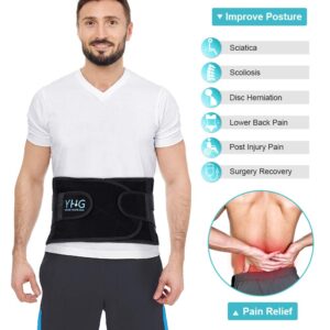 Adjustable Lumbar Belt, Waist Belt with Curved Aluminum Strips, Breathable Mesh Panels Dual Adjustable Hook and Loop Closure for Herniated Disc, Sciatica Pain Relief and Injury Prevention (Black M)