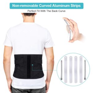 Adjustable Lumbar Belt, Waist Belt with Curved Aluminum Strips, Breathable Mesh Panels Dual Adjustable Hook and Loop Closure for Herniated Disc, Sciatica Pain Relief and Injury Prevention (Black M)