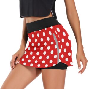 Polka Dot Red Woman Tennis Skirts with Pockets Athletic Golf Skorts Quick Dry Workout Running Hiking Skorts Skirts, X-Large Short