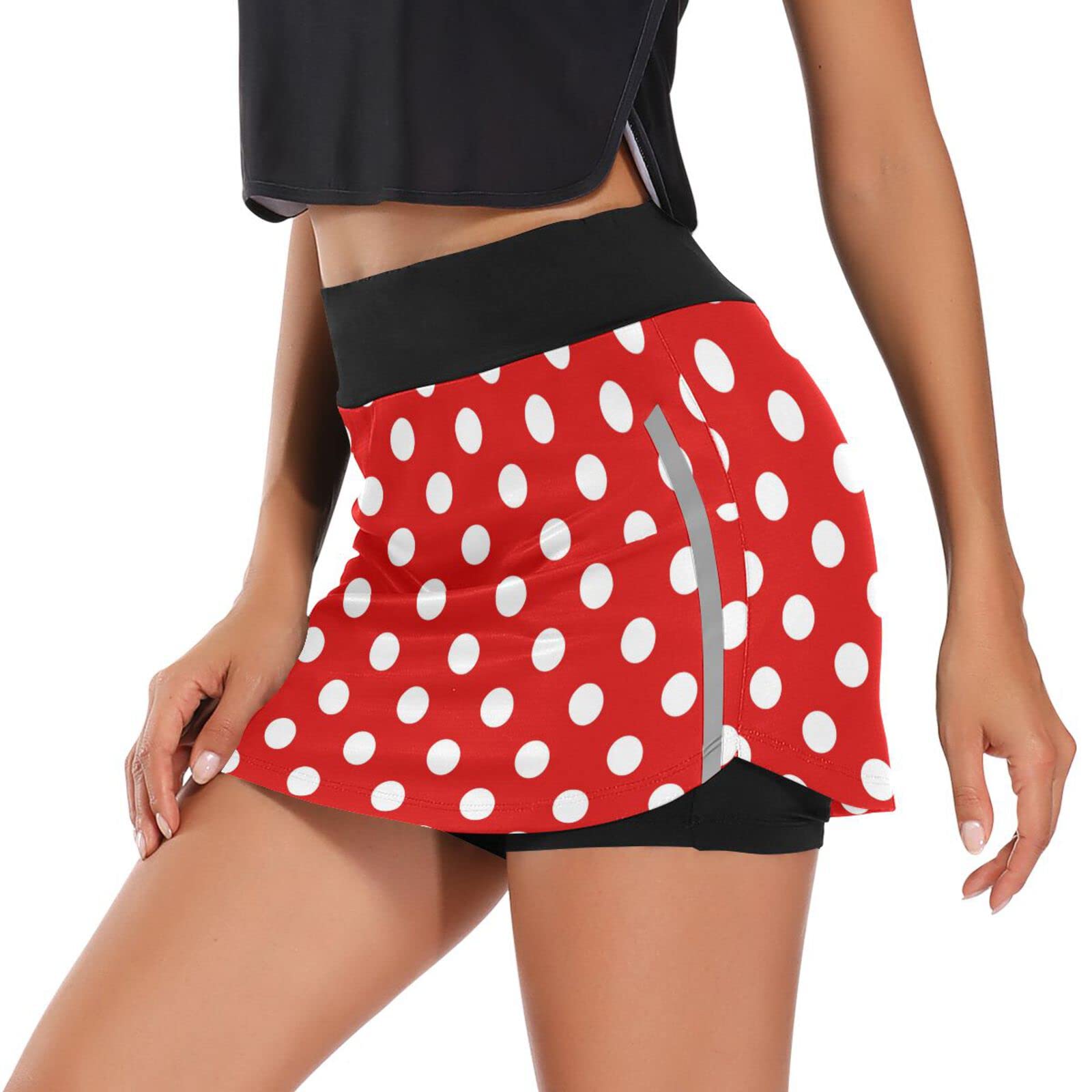 Polka Dot Red Woman Tennis Skirts with Pockets Athletic Golf Skorts Quick Dry Workout Running Hiking Skorts Skirts, X-Large Short