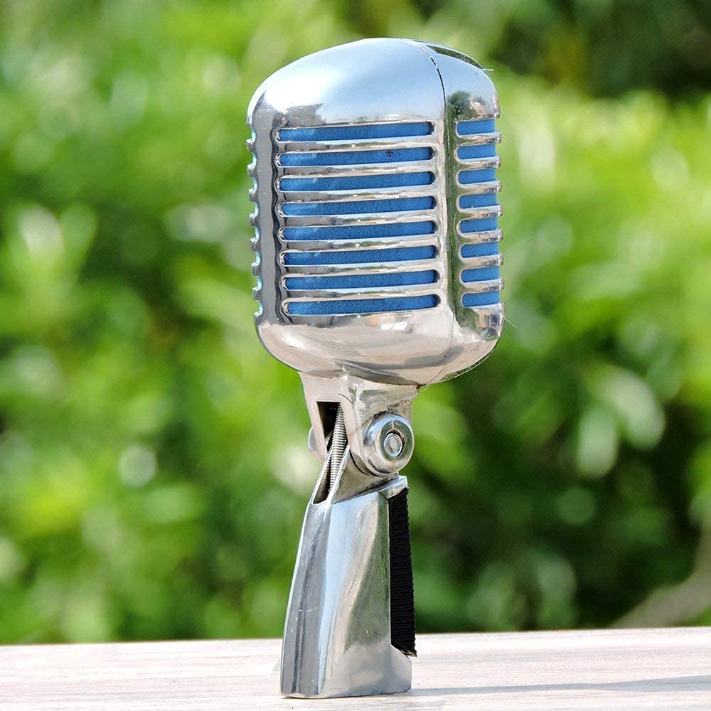 Professional Vintage Classic-Iconic Retro Style, Dynamic Microphone Metal Chrome Finish, Silver