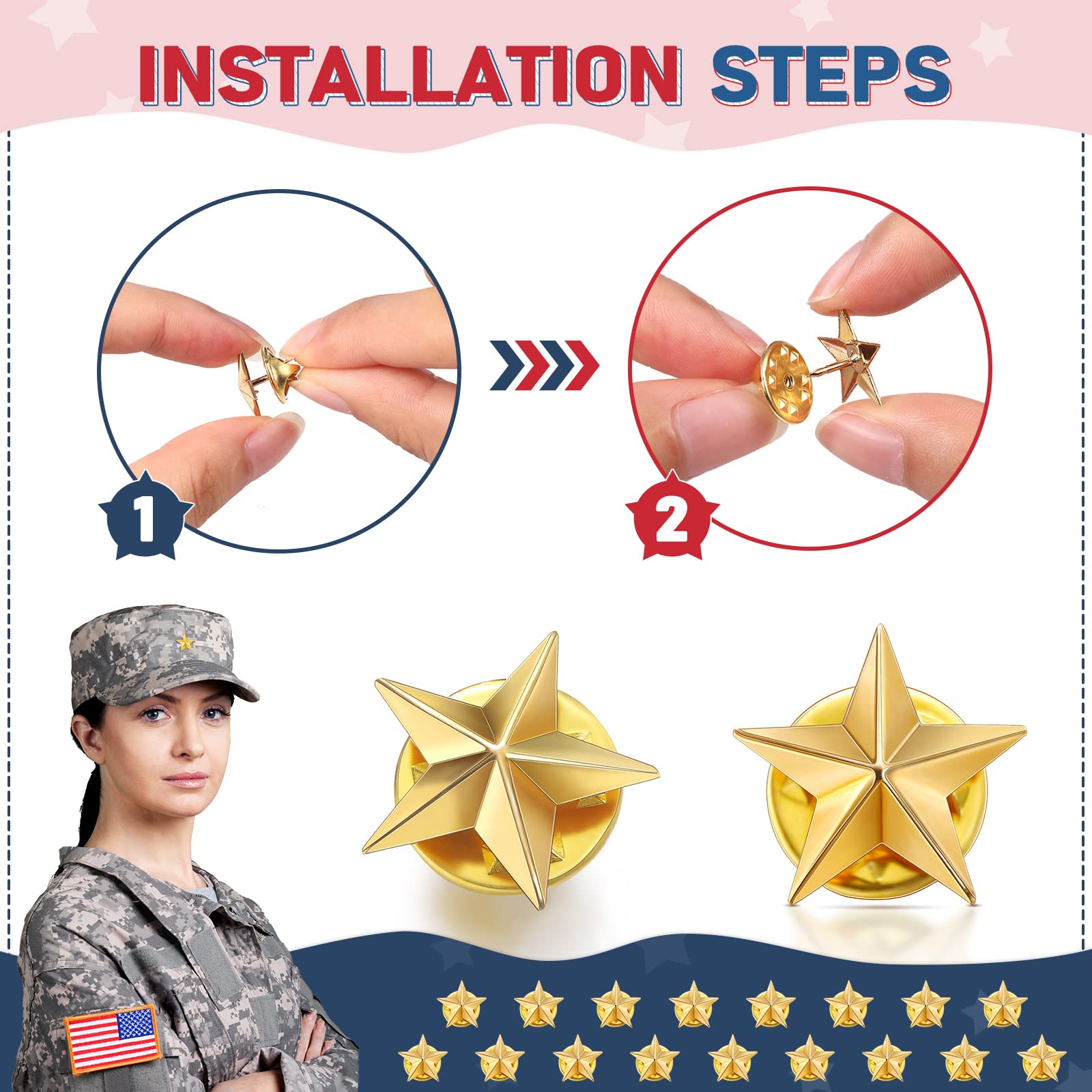 Fumete 100 Pcs Star Pins Bulk Star Badge Lapel Pins Star Brooches for Labor Day Veterans Day Memorial Day Party Costume Decor(Gold)