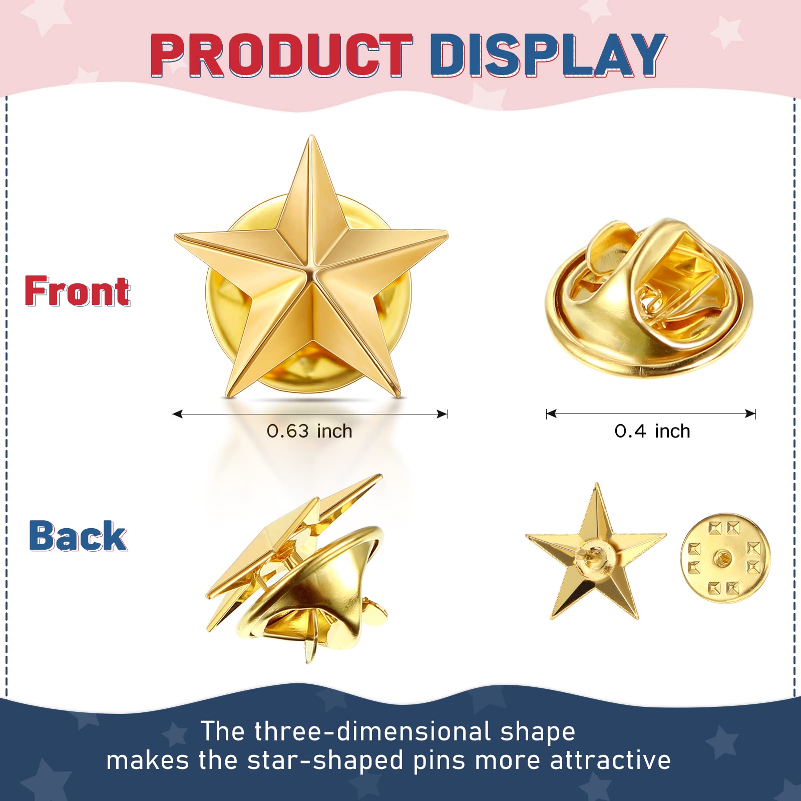 Fumete 100 Pcs Star Pins Bulk Star Badge Lapel Pins Star Brooches for Labor Day Veterans Day Memorial Day Party Costume Decor(Gold)