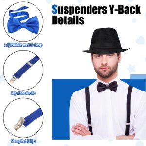 12 Pcs 1920s Mens Accessories 4 Gangster Hat Hat 4 Sets Bow Tie and Suspenders for Men Dress Suspenders Y Back Suspenders Pre Tied Bow Tie