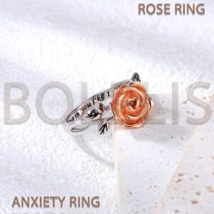 Fidget Spinner Rings for Anxiety for Women - 925 Sterling Silver Sunflower/Rose/Daisy Promise Bands Relieving Stress Jewelry Anti Anxiety Gifts for Couples Women (Rose, 7)