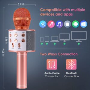 Sovvid Karaoke Microphone for Kids with Animal Stickers, Wireless Bluetooth Karaoke Mic for Singing, Portable Handheld Mic Speaker Player Machine, for Teens Adults All Age(Rose Gold)