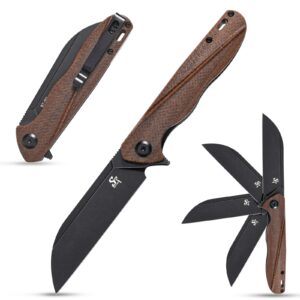 sitivien st103 folding knife, d2 steel blade,micarta handle edc tool knife for outdoor, camping, hunting, survival(brown)