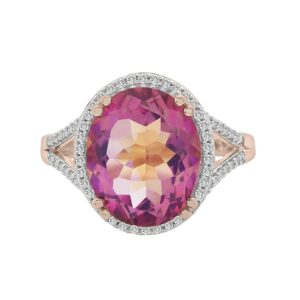 Timeless Love Pink Quartz & 1/5 CT Diamond Ring Set in Polished 14K Pink Gold over Sterling Silver, 0.83"x0.56" Ring, Statement Piece Jewelry for Women, Women’s Fashion Rings, Luxury Rings for Women