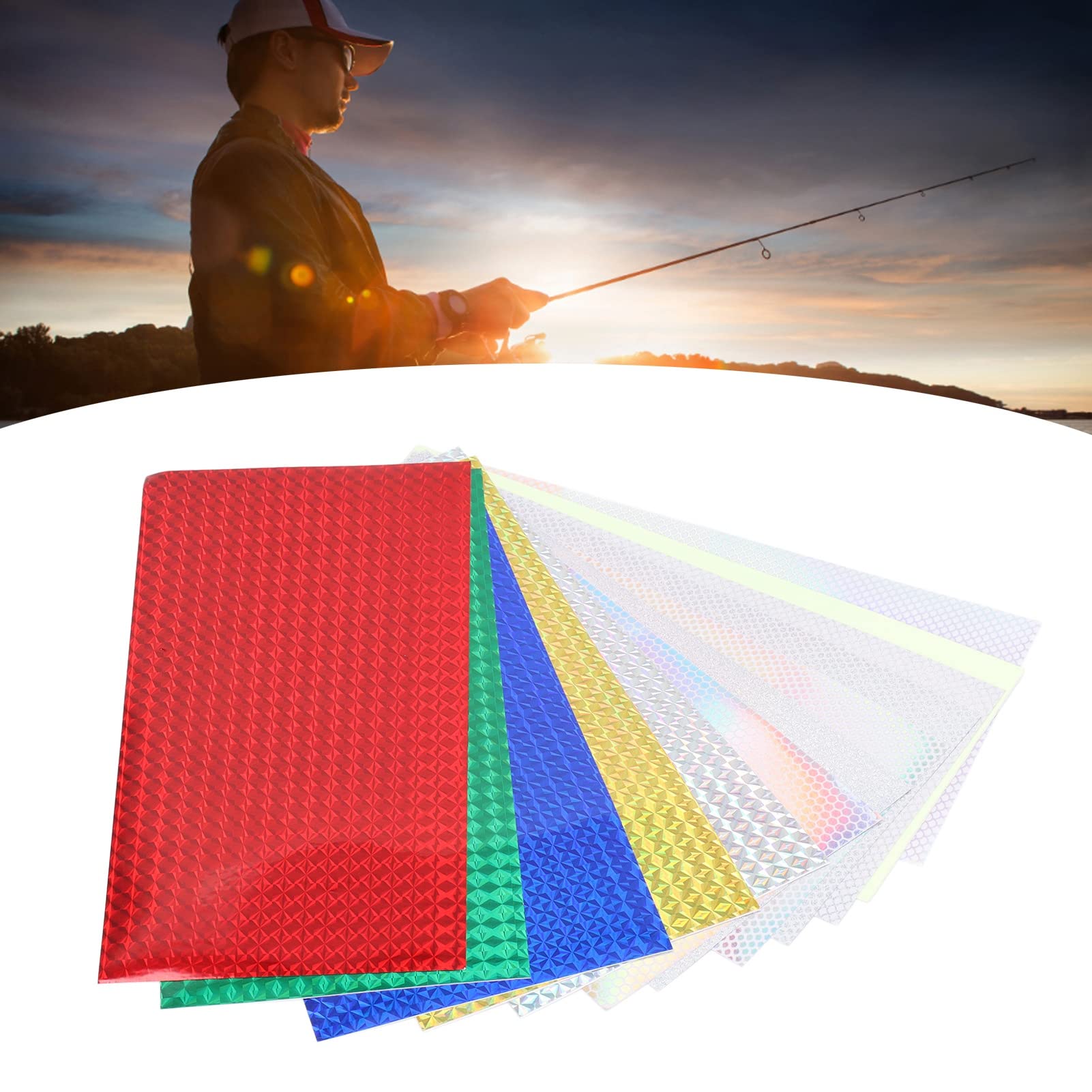 VBESTLIFE Fish Scales Tape Sticker, 12Pcs Mixed Color Laser Adhesive Film Refit Material Holographic Fishing Lure Sticker