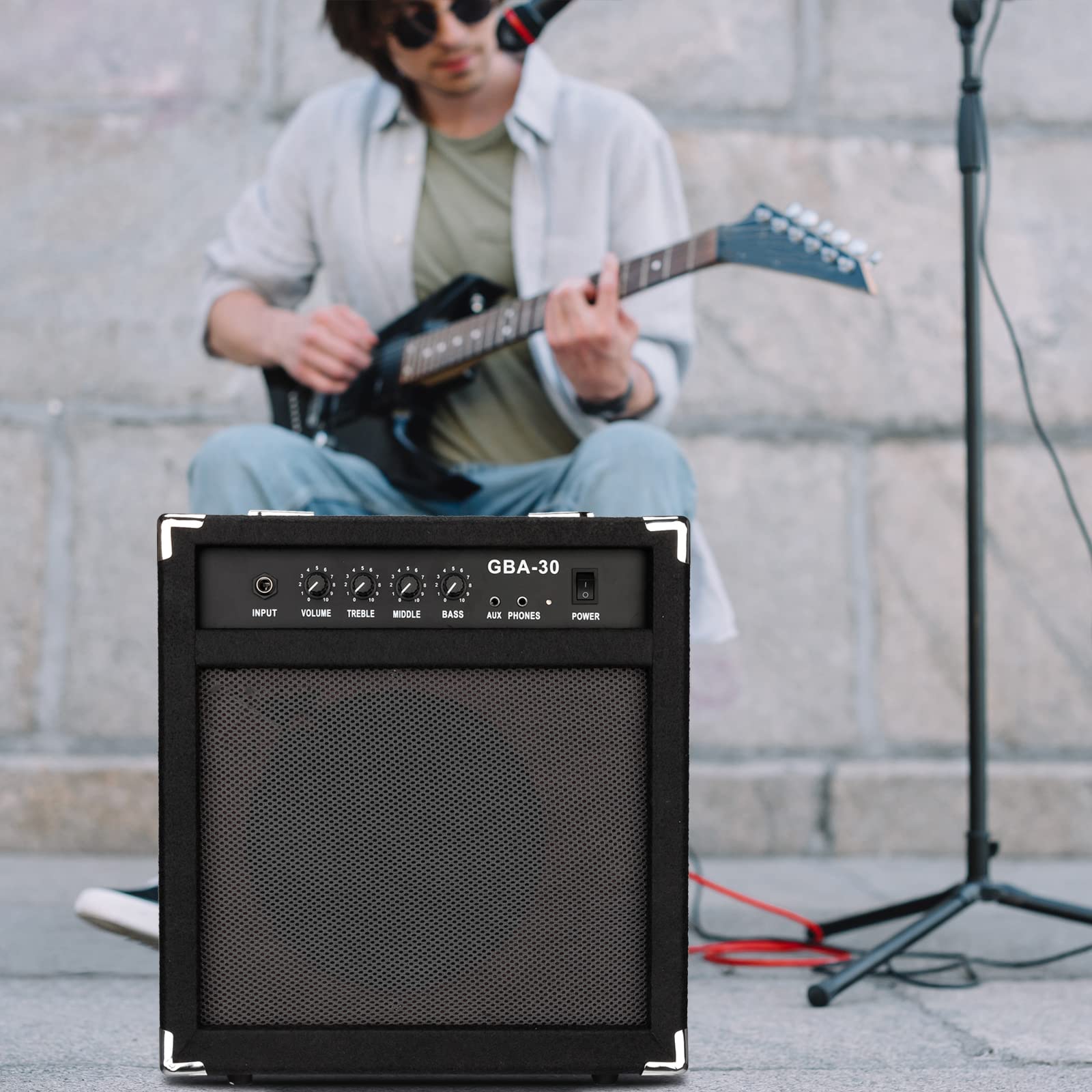 Ktaxon 30Watt Electric Bass Amp with Retractable Handle, Practice & Performance Bass Guitar Amplifier W/ 8" Speaker, 4 Buttons, 1/8" Auxiliary Input - Black