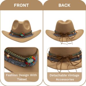 jingsha Cowboy Hat for Men Western Felt Cowgirl Hat with Belt for Men Women