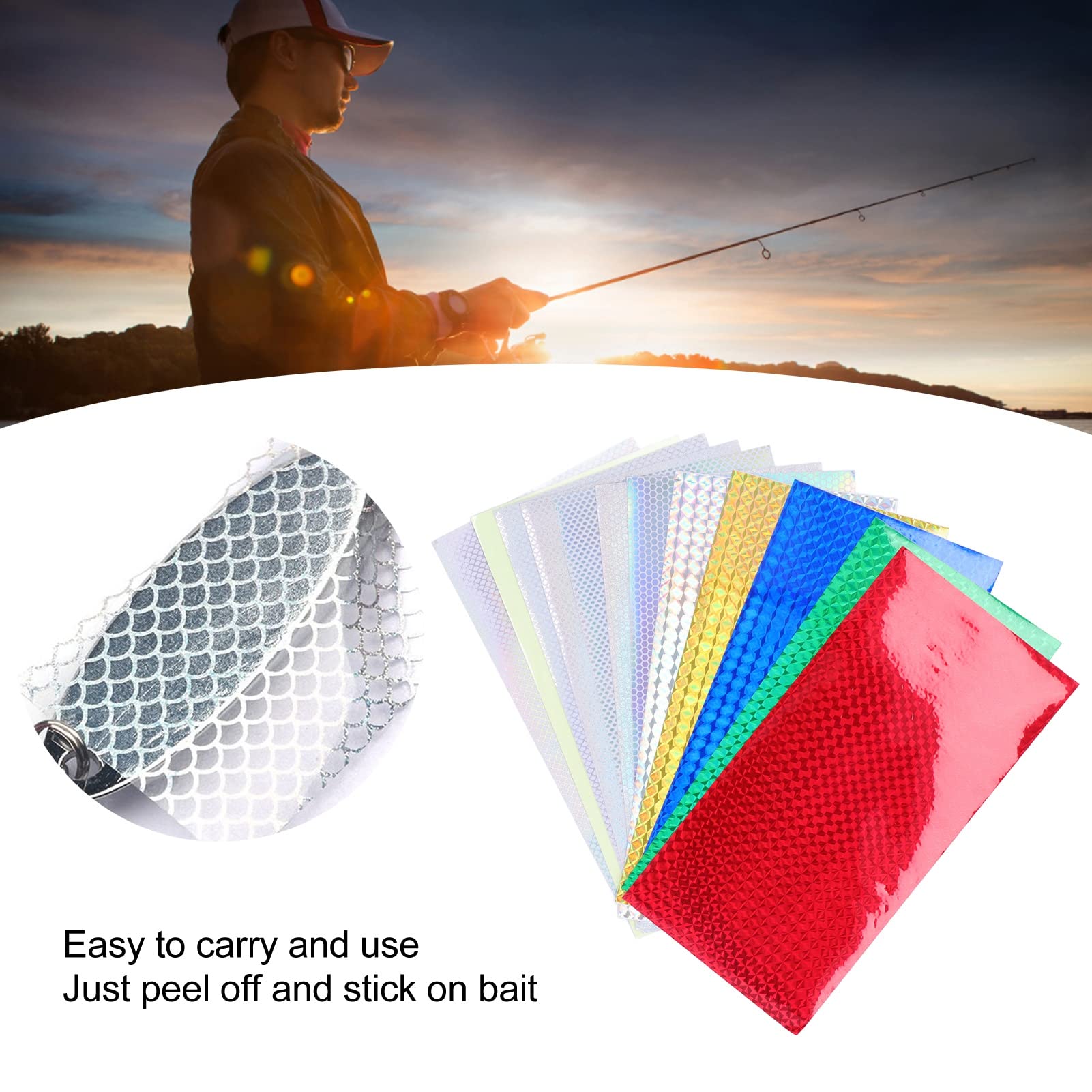 VBESTLIFE Fish Scales Tape Sticker, 12Pcs Mixed Color Laser Adhesive Film Refit Material Holographic Fishing Lure Sticker