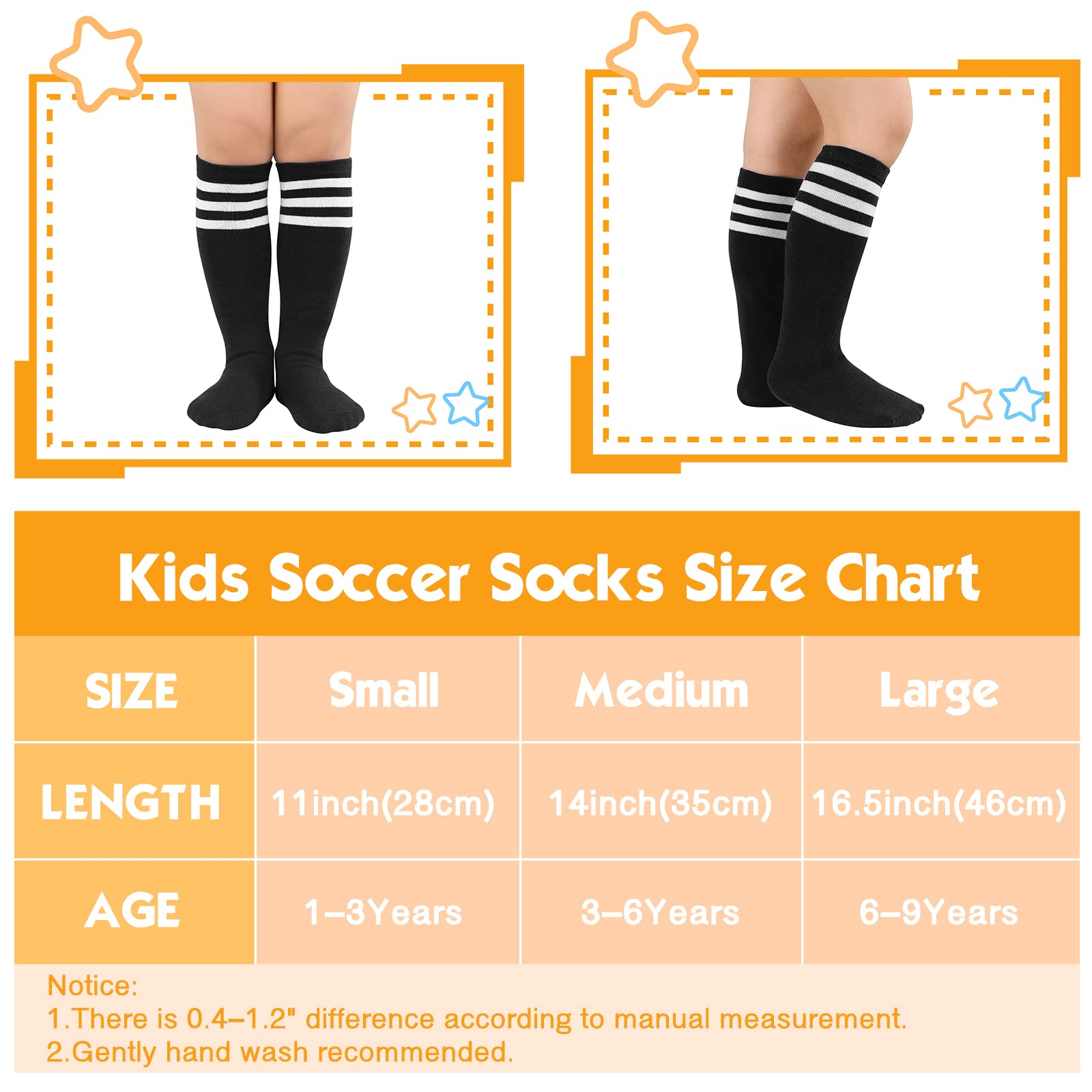 American Trends Kids Toddler Soccer Socks Knee High Tube long Socks Three Stripes Cotton Uniform Sports Socks for Child Boys Girls 1 Pack Black White 3-6 Years