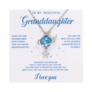 Harlermoon To My Beautiful Granddaughter Necklace Cubic-Zirconia Moon and Star Necklace For Granddaughter Birthday Graduation Gift (to my granddaughter)