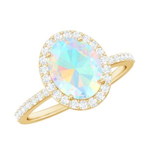 rosec jewels 8x10 mm real ethiopian opal ring with diamond halo | 1.75 cttw | aaa quality, 14k yellow gold, size:us 10.00