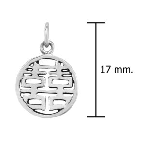 AeraVida Feng Shui Double Happiness Chinese Round .925 Sterling Silver Pendant Charm