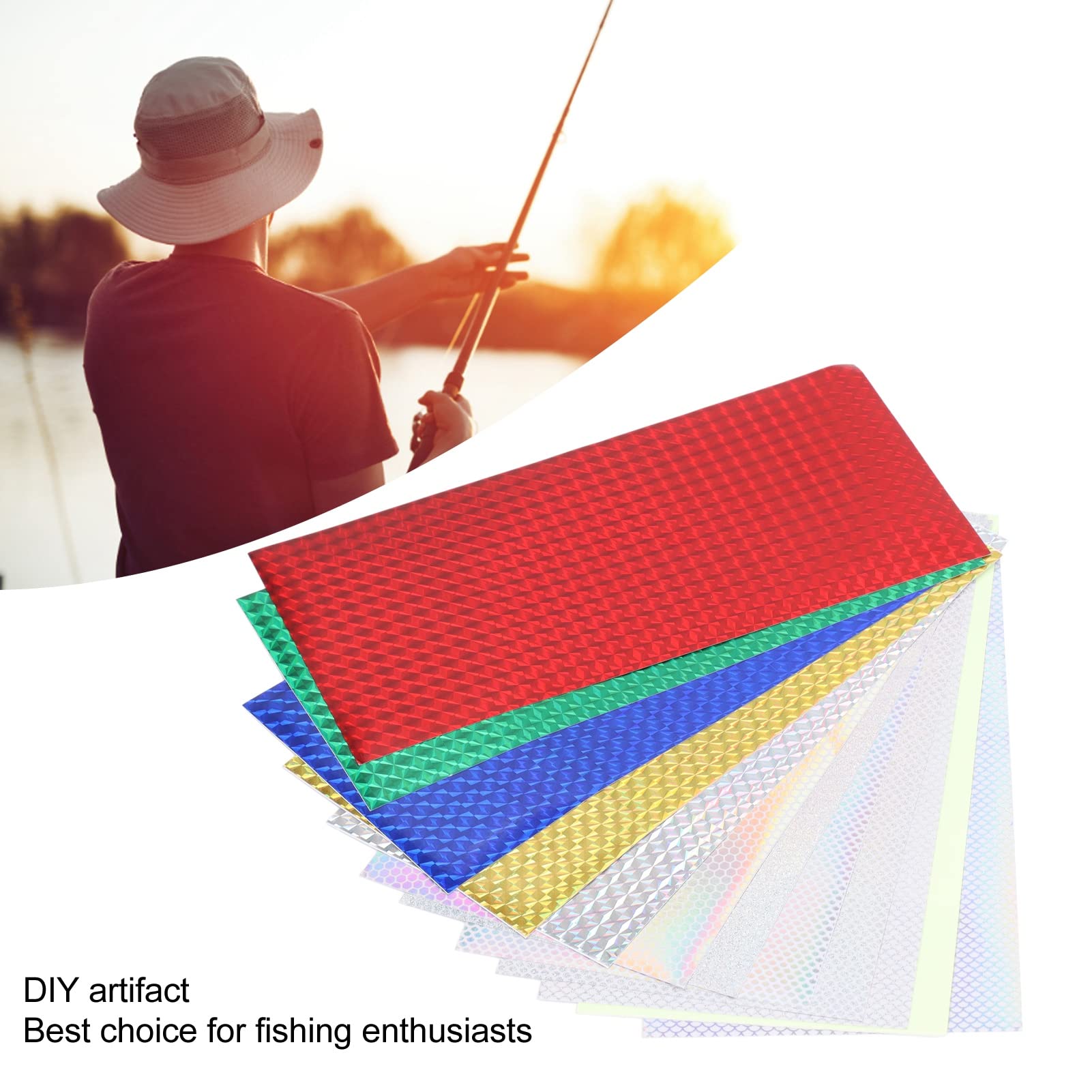 VBESTLIFE Fish Scales Tape Sticker, 12Pcs Mixed Color Laser Adhesive Film Refit Material Holographic Fishing Lure Sticker