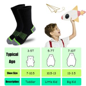 JAMEGIO 6 Pairs Boys' Cotton Crew Socks,Socks for Boys Age 3-10,Comfortable Stretch Cushioned Athletic Socks for Big Little kids(5-7T)