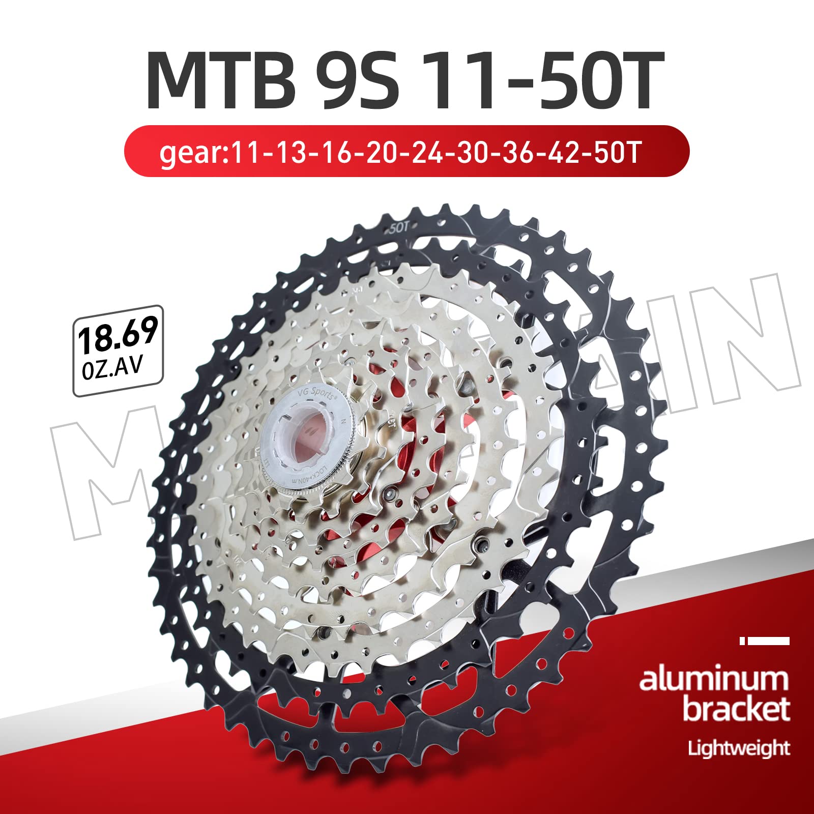 VG SPORTS 8/9/10/11/12 Speed Ultra-Light Bike Cassette for Mountain Bike 11-40T/11-42T/11-46T/11-50T/11-52T MTB Cassette Lightweight Aluminum Bracket Cassette