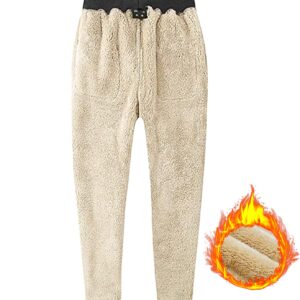 FASKUNOIE Men's Thermal Fleece Pants Sherpa Lined Winter Casual Lounge Sports Yoga Workout Fitness Sweats Pants Khaki