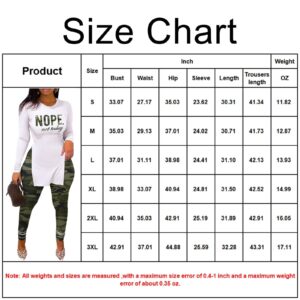 MRSYVES 2 Piece Outfits for Women Long Sleeve Side Split Pullover Shirts and Bodycon High Waist Leggings Pants White Green Camouflage L