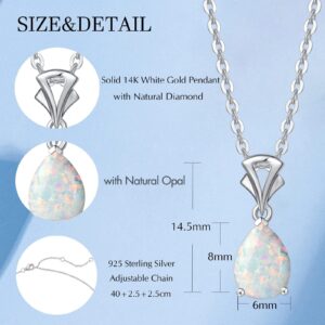 FANCIME Opal Necklace 14K Solid White Gold Teardrop Pendant Necklace October Birthstone Birthday Gifts for Mom Women