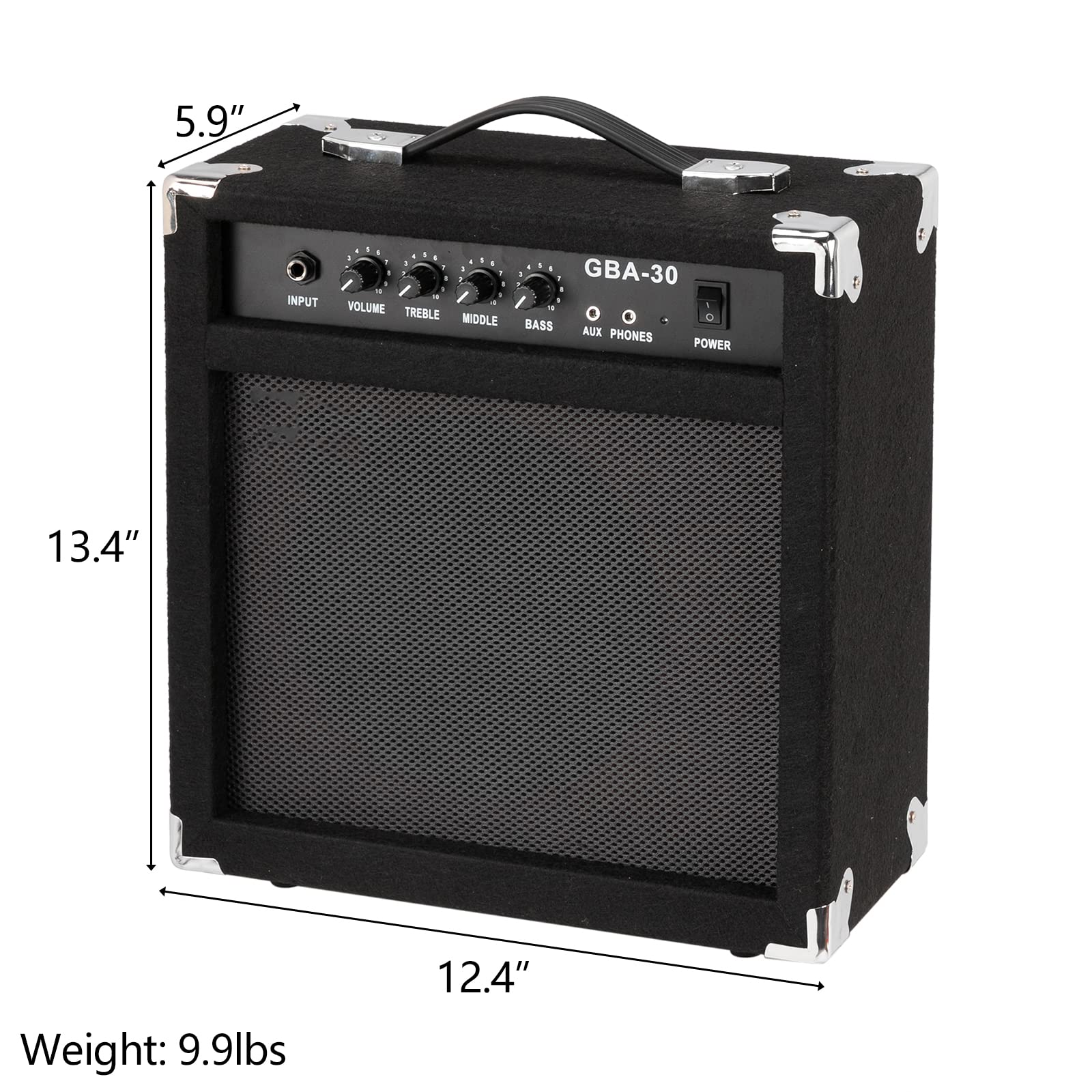 Ktaxon 30Watt Electric Bass Amp with Retractable Handle, Practice & Performance Bass Guitar Amplifier W/ 8" Speaker, 4 Buttons, 1/8" Auxiliary Input - Black