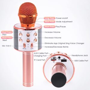 Sovvid Karaoke Microphone for Kids with Animal Stickers, Wireless Bluetooth Karaoke Mic for Singing, Portable Handheld Mic Speaker Player Machine, for Teens Adults All Age(Rose Gold)