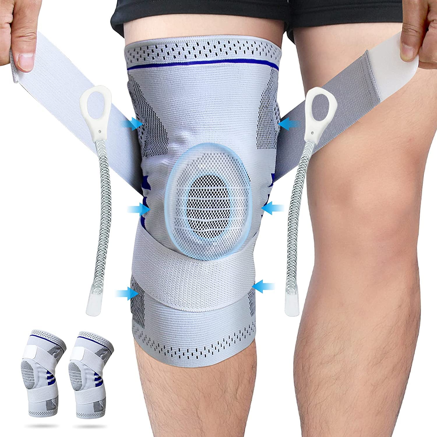 RESLTALY Compression Knee Sleeves 2Pc,Knee Brace Support Men&Women Patella Gel Pad Side Spring Stabilizer,For Pain Relief ACL MCL Arthritis Meniscus and Basketball Weightlifting Running Workout Gym. (GRAY, Small)