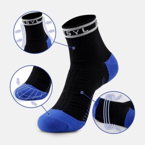 BESYL Running Socks, Long Distance Running Sock, Women Marathon Compression Reflective Running Sock with Ankle Support 3 Pairs