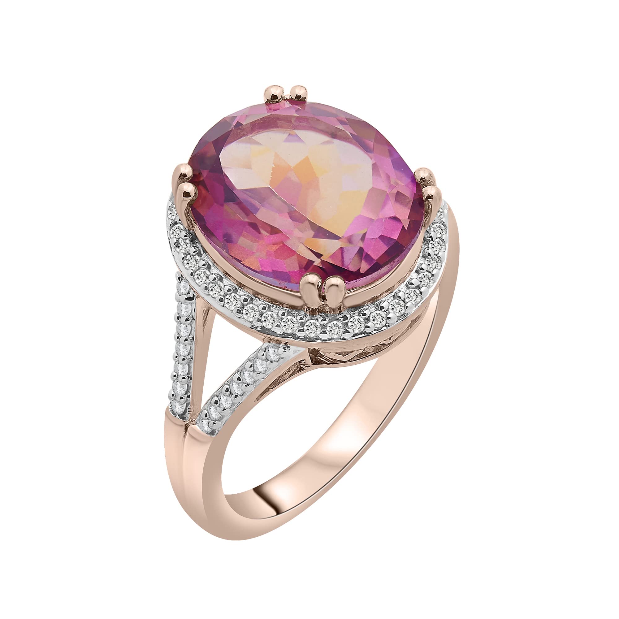 Timeless Love Pink Quartz & 1/5 CT Diamond Ring Set in Polished 14K Pink Gold over Sterling Silver, 0.83"x0.56" Ring, Statement Piece Jewelry for Women, Women’s Fashion Rings, Luxury Rings for Women