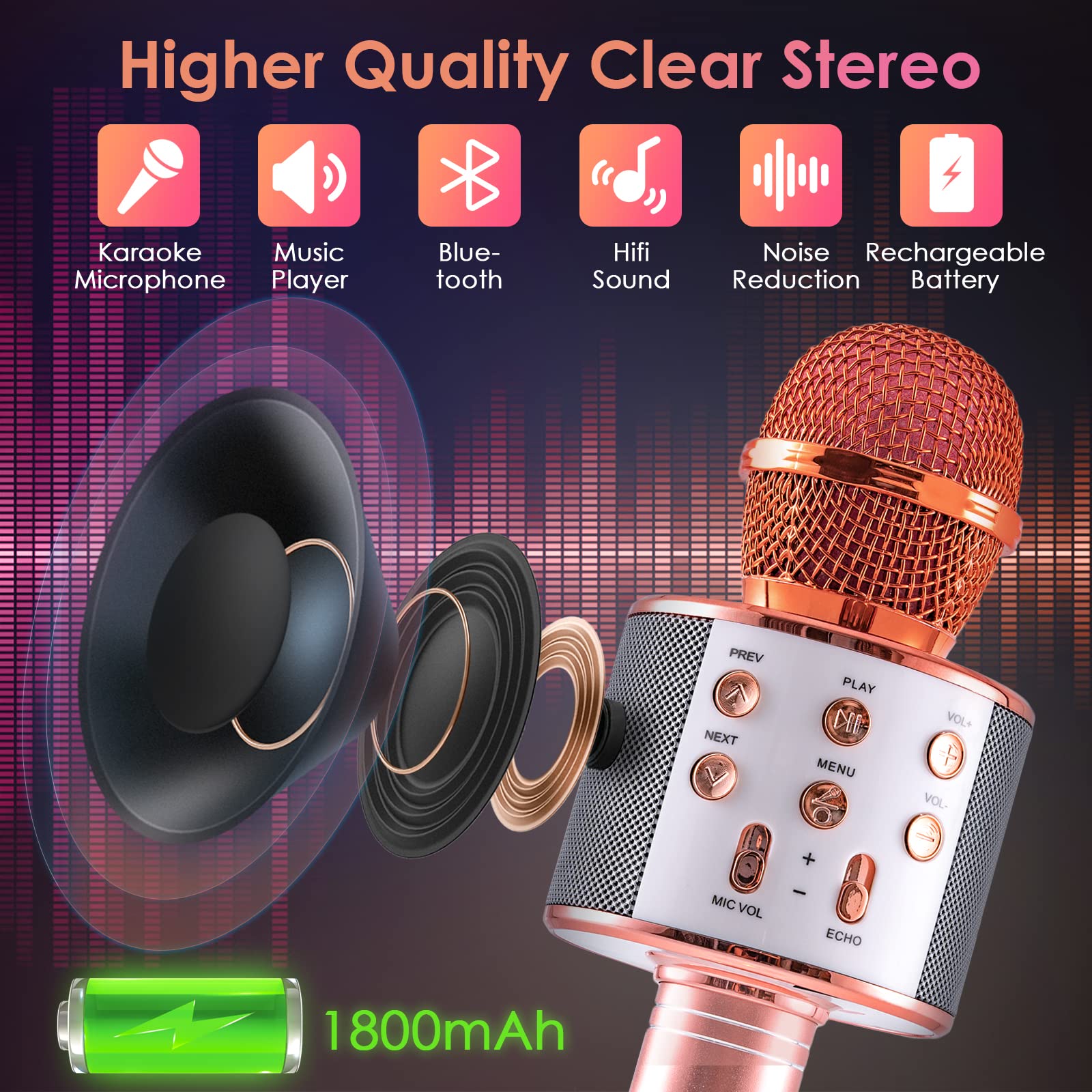 Sovvid Karaoke Microphone for Kids with Animal Stickers, Wireless Bluetooth Karaoke Mic for Singing, Portable Handheld Mic Speaker Player Machine, for Teens Adults All Age(Rose Gold)