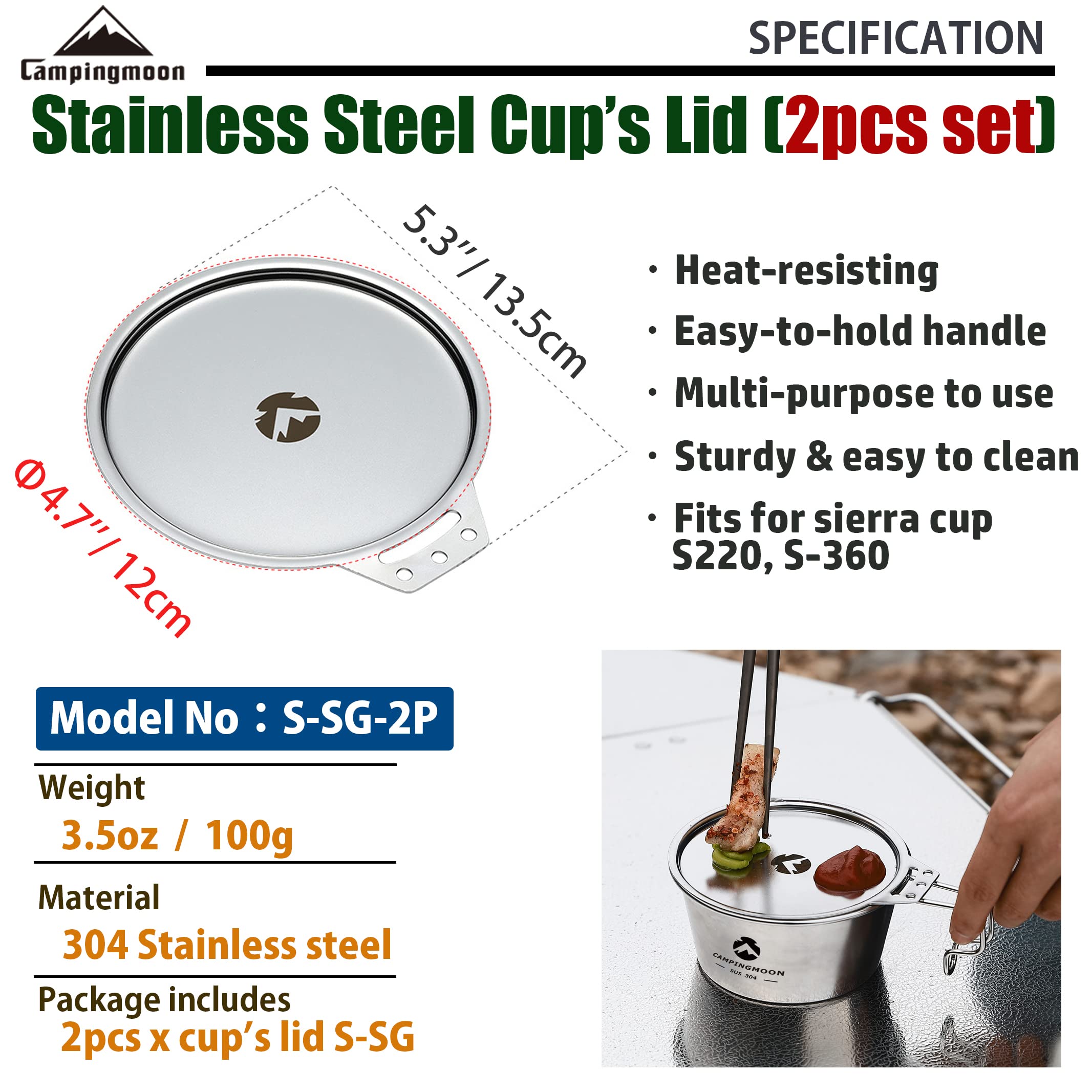 CAMPINGMOON 304 Stainless Steel Plate Lid for Sierra Cup φ12cm S-SG (2pcs set)