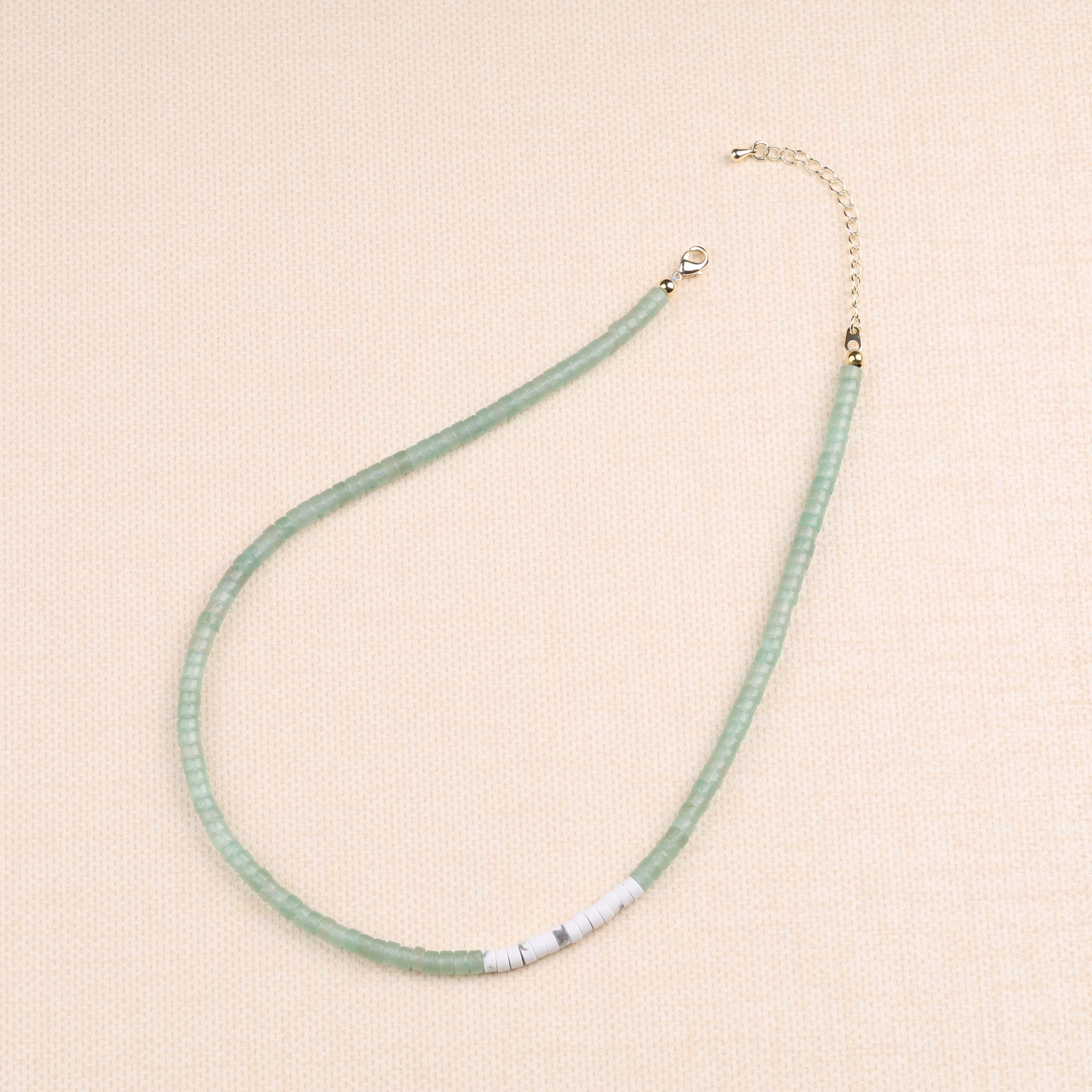 COAI Heishi Howlite Green Aventurine Stone Beaded Choker Necklace for Women